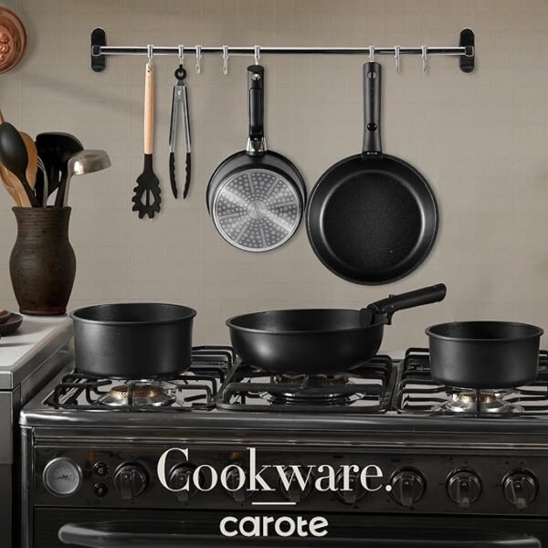 Pots and Pans Set Non Stick, Cookware Set Detachable Handle, Nonstick Induction Kitchen Sets Non Stick with Removable Handle, RV Cook Ware, Oven Safe, Black - Image 4